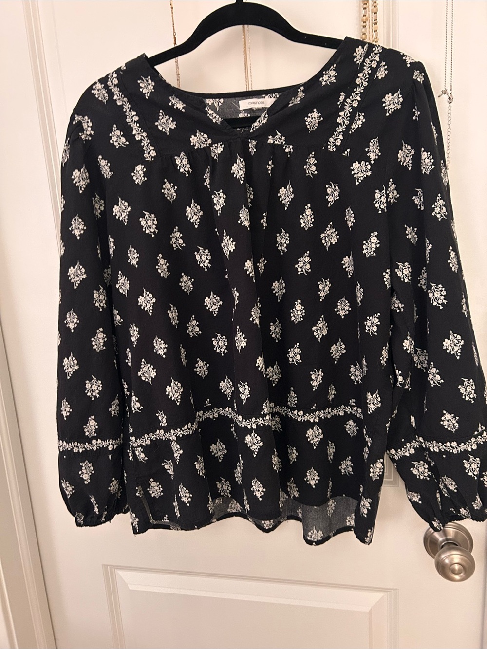Maurices Black Blouse with White Floral Print